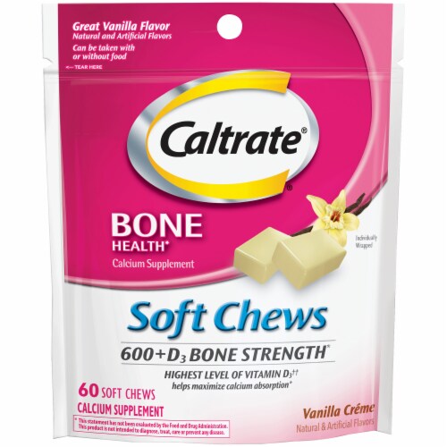 Caltrate Soft Chews 600+D3 Calcium Vitamin D Supplement Perspective: front