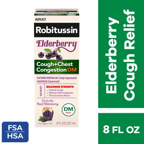 Robitussin Maximum Strength Elderberry Cough Suppressant for Adults Perspective: front