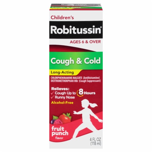 Robitussin® Children's Long-Acting Fruit Punch Flavor Cough and Cold Relief Liquid Perspective: front