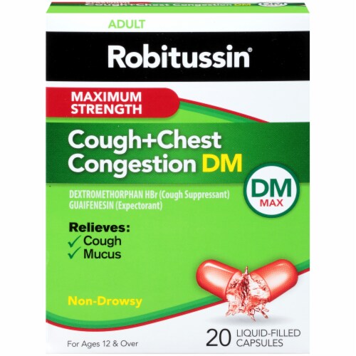 Robitussin Maximum Strength Cough Chest Congestion DM Capsules 20 Ct 