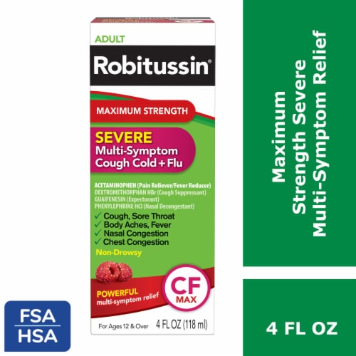 Robitussin® Max Strength Severe Multi-Symptom Cough Cold + Flu Liquid Perspective: front