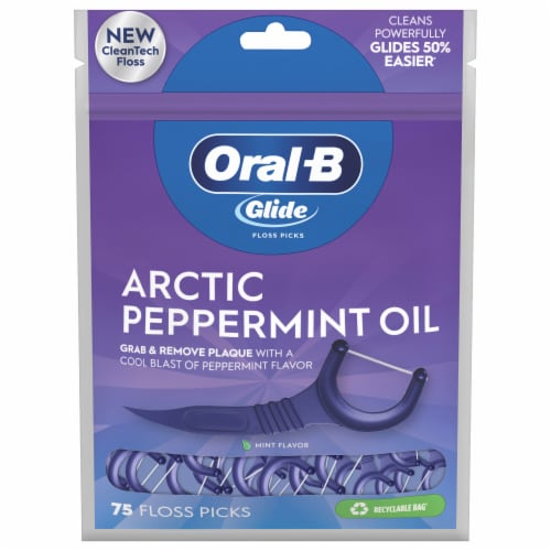 Glide Arctic Peppermint Oil Mint Floss Picks Perspective: front