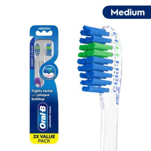 Oral-B Advanced Clean Toothbrushes, Color Changing Bristles, Medium, 2 ct Perspective: front
