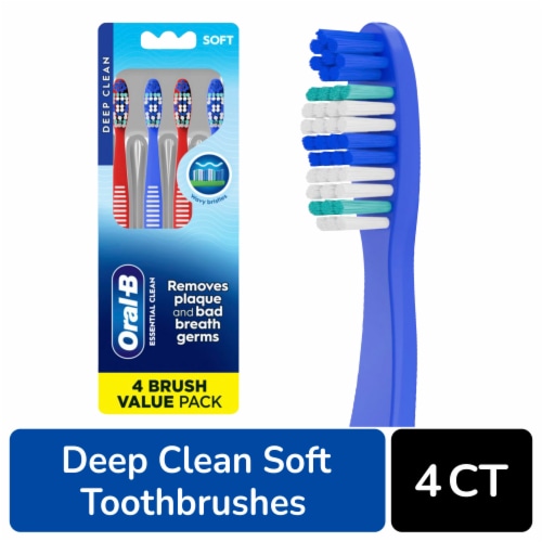 Oral-B Essential Clean Toothbrushes, Removes Plaque, Soft, 4 Count Perspective: front