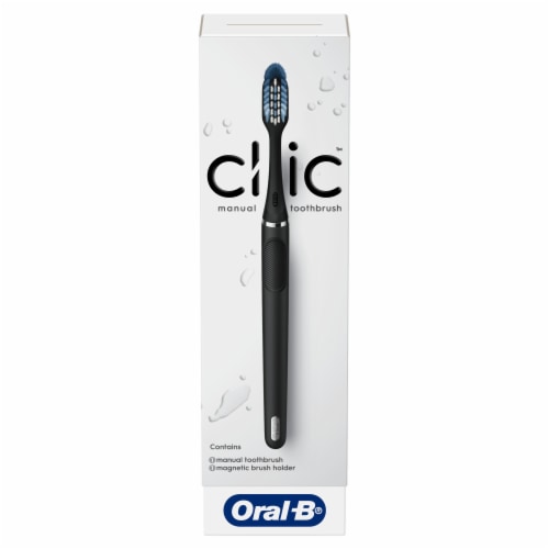 Oral-B® Clic™ Matte Black Manual Toothbrush & Magnetic Holder Perspective: front