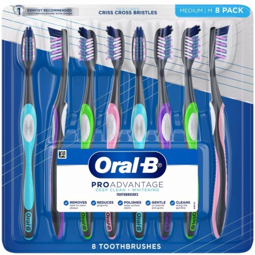 Oral-B ProAdvantage Deep Clean + Whitening Toothbrushes, 8 Count (Medium) Perspective: front