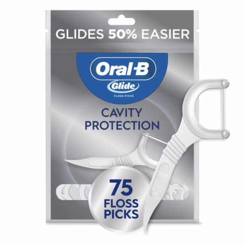 Oral-B Glide Cavity Protection Floss Picks, Helps Prevent Cavities, Unflavored, 75 Floss Picks Perspective: front