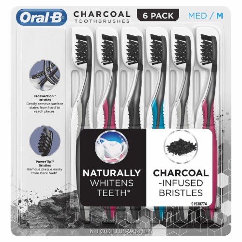 Oral-B Charcoal Toothbrush, Medium (Pack of 6) Perspective: front