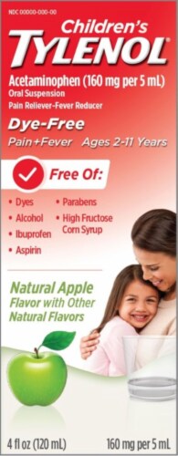 Children's Tylenol® Dye-Free Natural Apple Oral Suspension Perspective: front