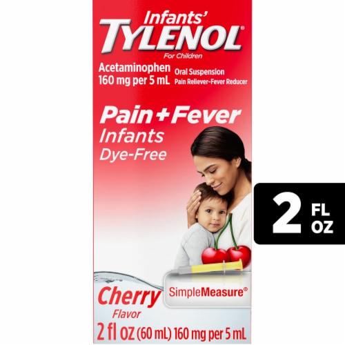 Infants' Tylenol Acetaminophen Medicine Dye-Free Cherry Liquid Oral Suspension Perspective: front