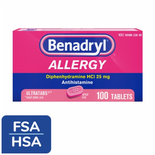 Benadryl Ultratabs Allergy & Cold Relief Tablets Diphenhydramine HCl Perspective: front