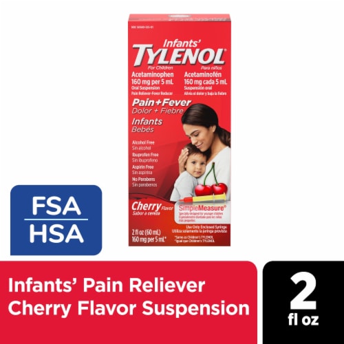 Infants' Tylenol Acetaminophen Medicine Cherry Liquid Oral Suspension Perspective: front
