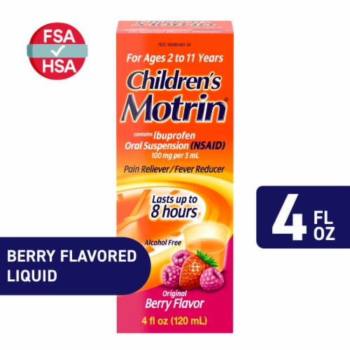Children's Motrin Ibuprofen Berry Flavored Kids Medicine Perspective: front
