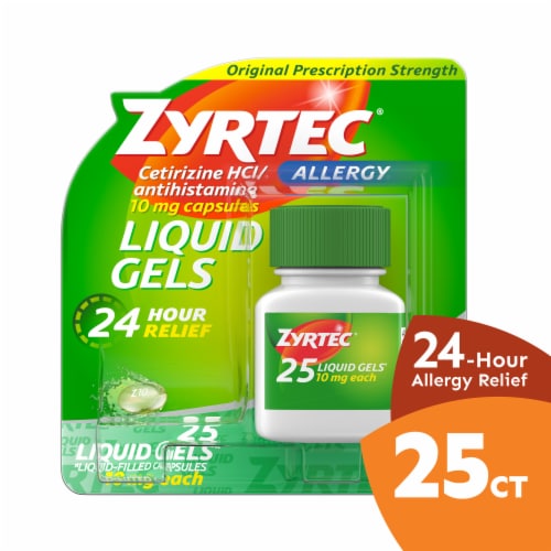Zyrtec 24 Hour Allergy Relief Liquid Gels Cetirizine HCl Perspective: front