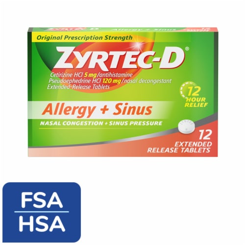 Zyrtec-D 12 Hour Allergy Relief & Nasal Decongestant Tablets Perspective: front