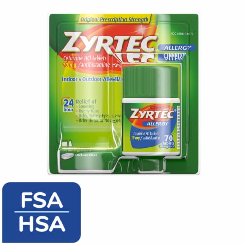 Zyrtec 24 Hour Allergy Relief Tablets Cetirizine HCl Perspective: front