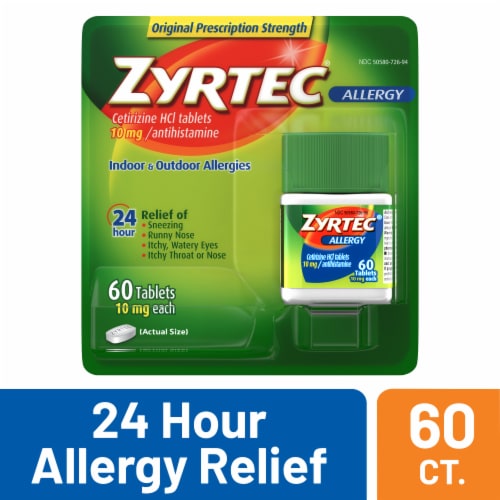 Zyrtec 24 Hour Allergy Relief Tablets Cetirizine HCl Perspective: front