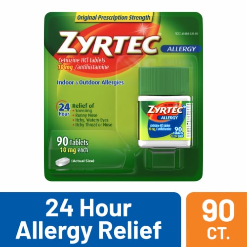 Zyrtec 24 Hour Allergy Relief Tablets Cetirizine HCl Perspective: front