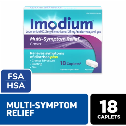 Imodium Multi-Symptom Relief Anti-Diarrheal Medicine Caplets Perspective: front