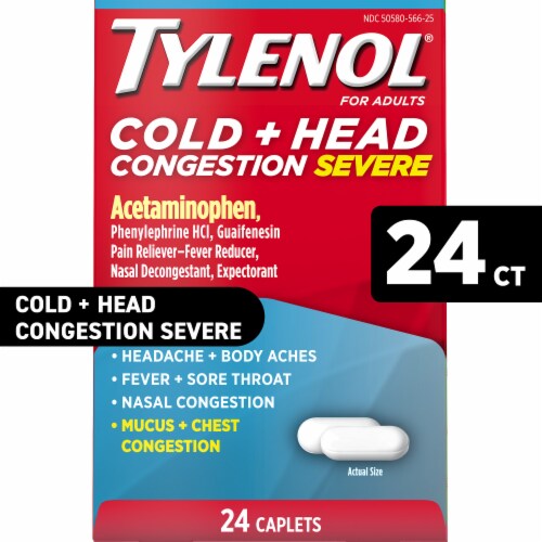 Tylenol Cold + Head Congestion Severe Medicine Caplets Perspective: front