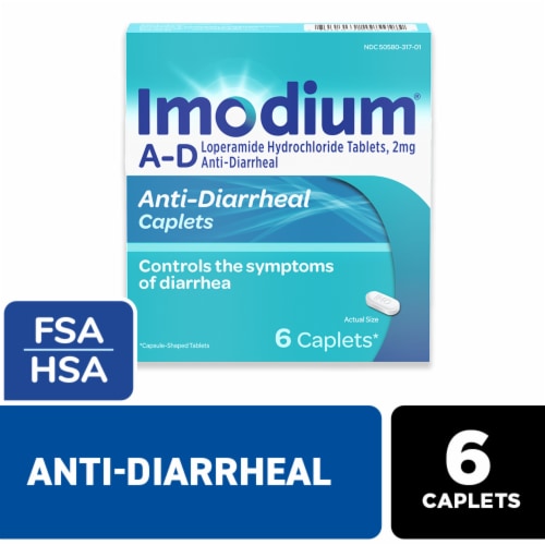 Imodium A-D Diarrhea Relief Caplets, Loperamide Hydrochloride Perspective: front