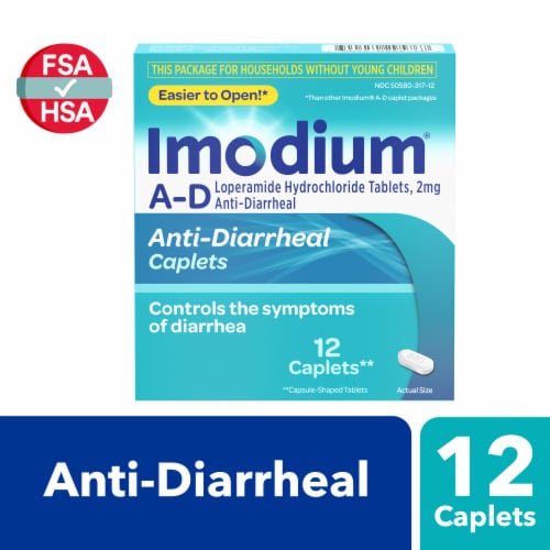 Imodium A-D Diarrhea Relief Loperamide Easier To Open Caplets Perspective: front