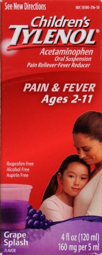 Children's Tylenol® Pain & Fever Acetaminophen 160mg Grape Splash Oral Suspension Perspective: front