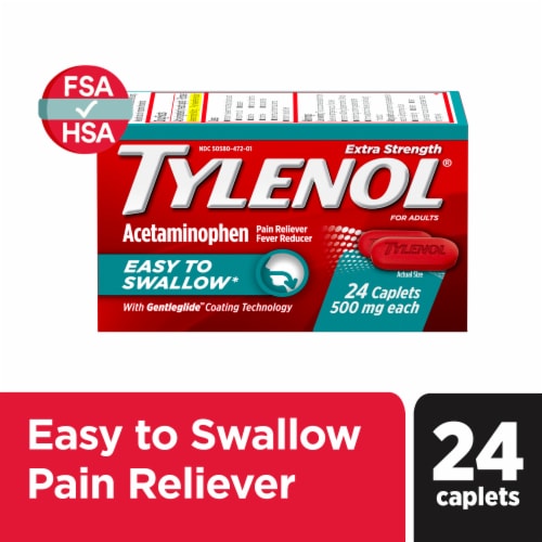 Tylenol Extra Strength Acetaminophen, Easy To Swallow Caplets Perspective: front