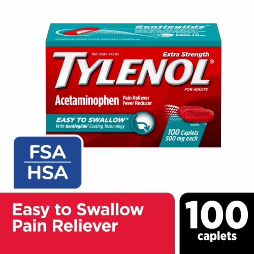 Tylenol Extra Strength Acetaminophen, Easy To Swallow Caplets Perspective: front