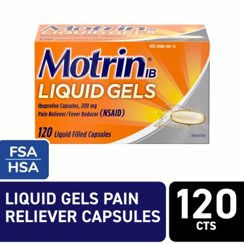Motrin® Ibuprofen Liquid Gels 200mg Perspective: front