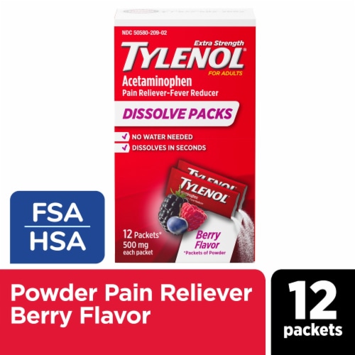 Tylenol Extra Strength Dissolve Packs With Acetaminophen, Berry Perspective: front
