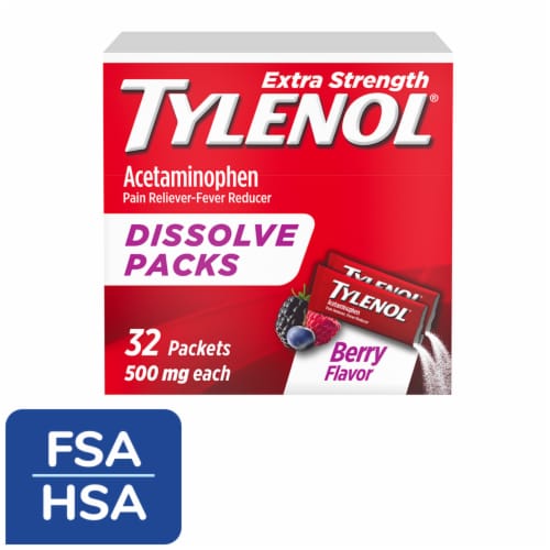 Tylenol Extra Strength Dissolve Packs With Acetaminophen, Berry Perspective: front