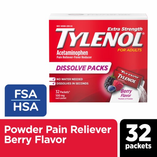 Tylenol Extra Strength Dissolve Packs With Acetaminophen, Berry Perspective: front