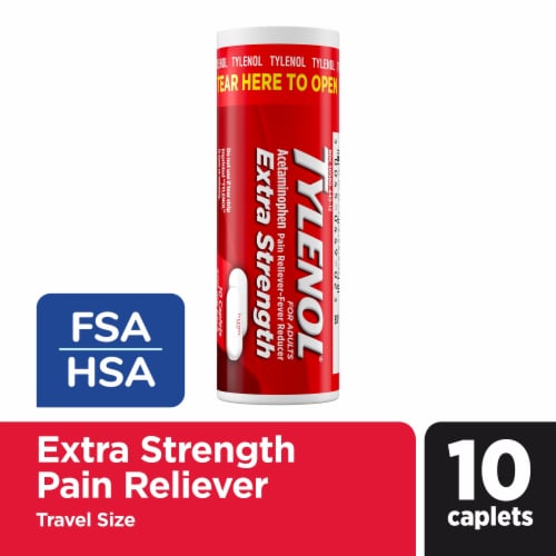 Tylenol Extra Strength Pain Reliever Fever Reducer Caplets Travel Size Medicine 10 count Perspective: front