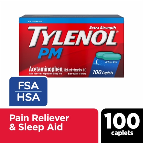 Tylenol PM Extra Strength Pain Reliever & Sleep Aid Caplets Perspective: front
