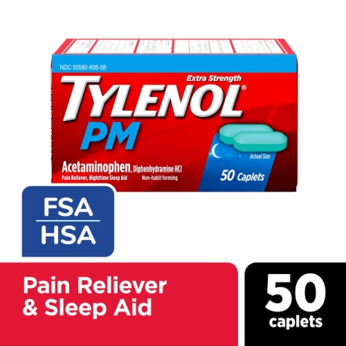 Tylenol PM Extra Strength Pain Reliever & Sleep Aid Caplets Perspective: front