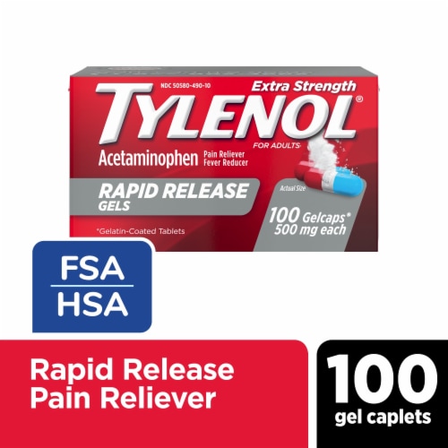 Tylenol Extra Strength 500 Mg Acetaminophen Rapid Release Gels Perspective: front