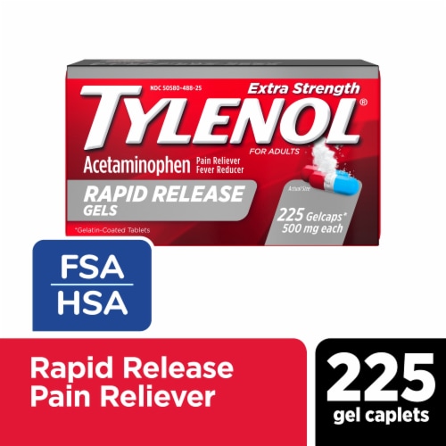 Tylenol Extra Strength 500 Mg Acetaminophen Rapid Release Gels Perspective: front
