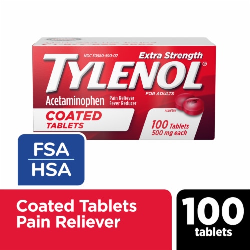 Tylenol Extra Strength Coated Tablets With Acetaminophen 500Mg Perspective: front