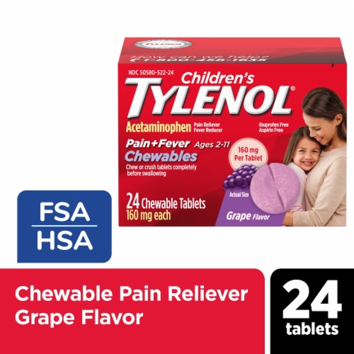 Children's Tylenol Chewables With 160 Mg Acetaminophen Grape Perspective: front