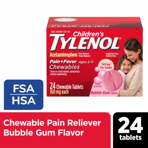 Tylenol® Children's Pain + Fever Bubblegum Flavor 160 mg Chewable Tablets Perspective: front
