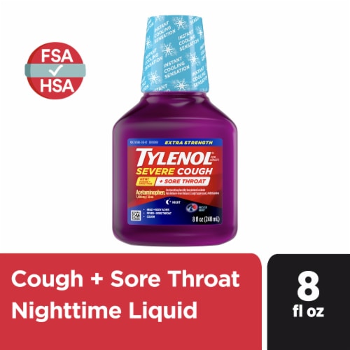 Tylenol Extra Strength Severe Cough + Sore Throat Night Liquid Perspective: front