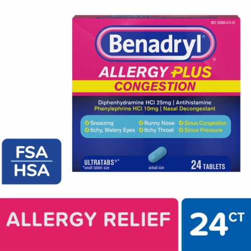 Benadryl Allergy Plus Congestion Ultratabs Tablets Perspective: front