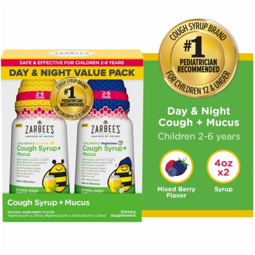 Zarbee's Children's Cough Syrup + Mucus Day & Night Pack Perspective: front