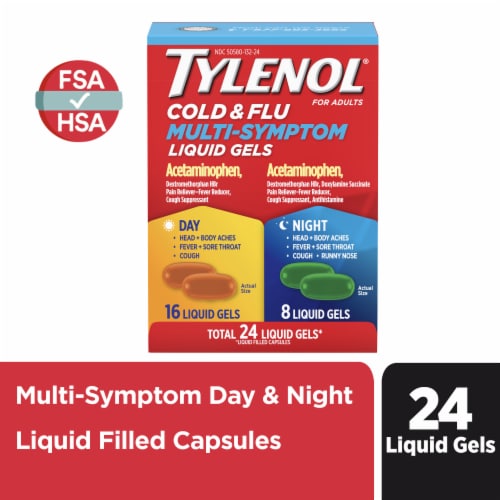 Tylenol® Cold & Flu Multi-Symptom Acetaminophen Liquid Gels Combo Pack Perspective: front