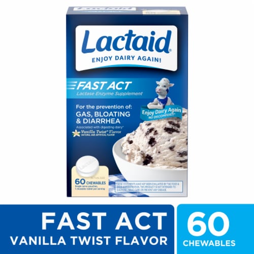 Lactaid Fast Act Lactose Relief Chewables, Vanilla Perspective: front