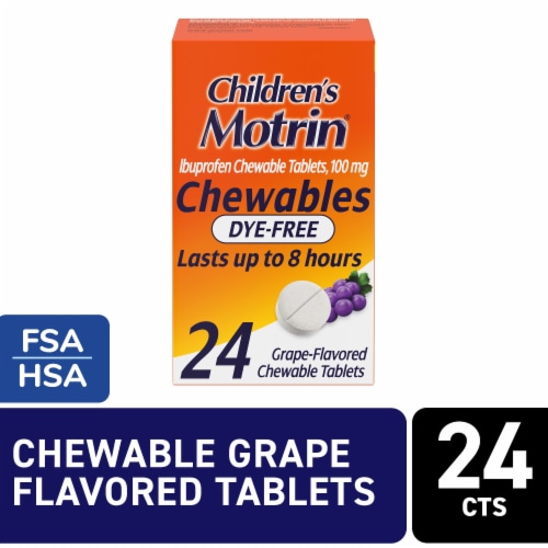 Children's Motrin Dye-Free IBuprofen Chewable Tablets, Grape Perspective: front