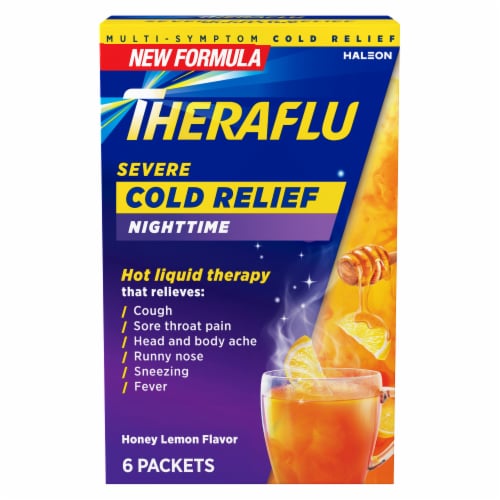 Theraflu Nighttime Severe Cold Relief Honey Lemon Flavor Powder Perspective: front
