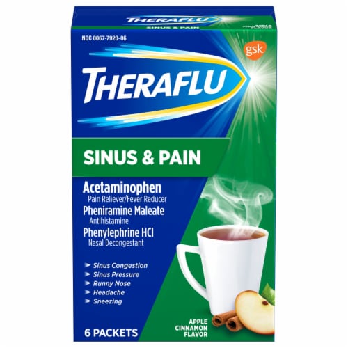 Theraflu Apple Cinnamon Flavor Sinus & Pain Drink Mix Packets Perspective: front