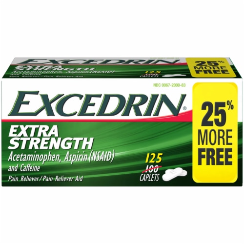 Excedrin Extra Strength Pain Reliever Caplets 65mg Perspective: front